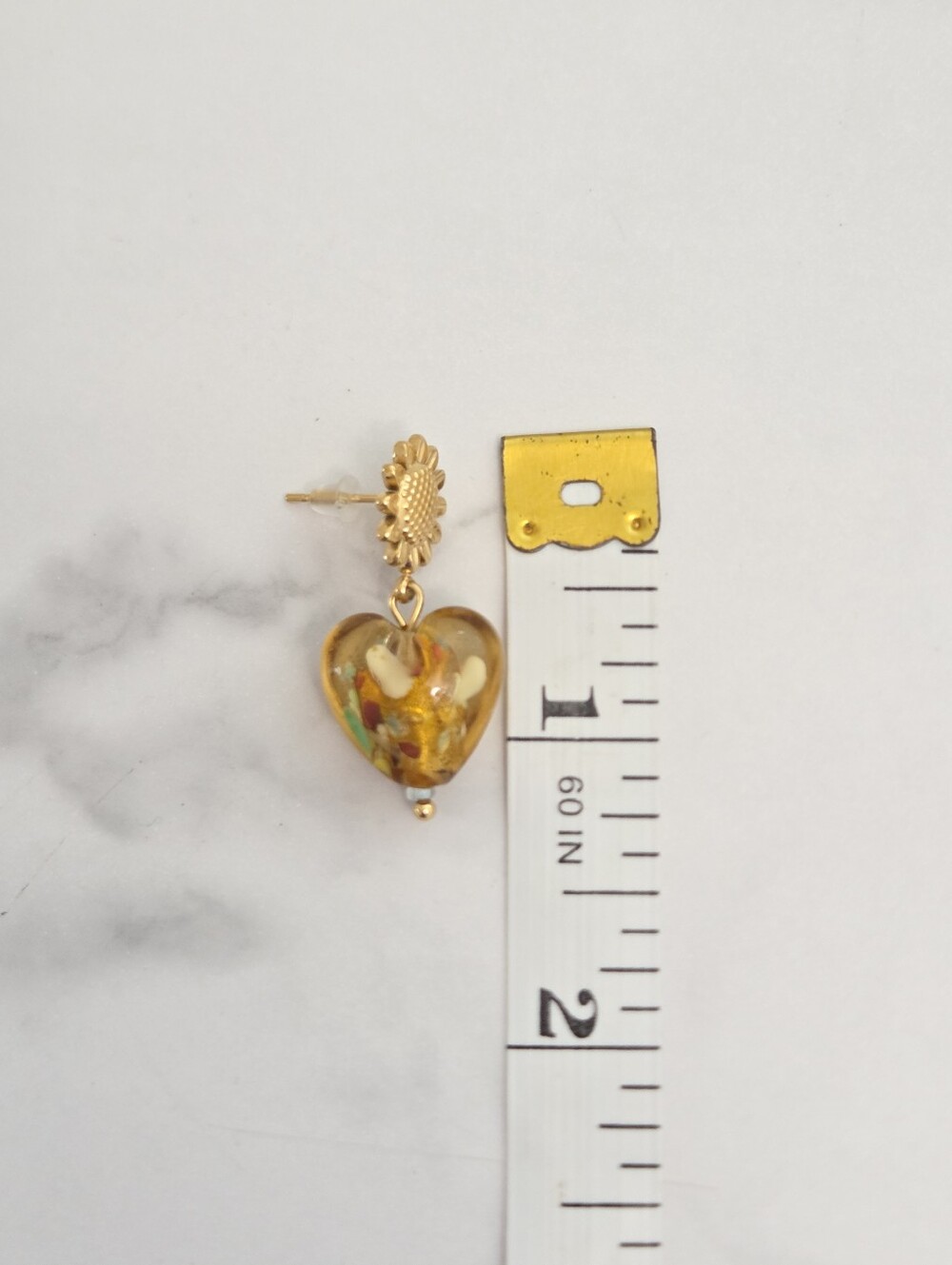 Gold Sunflower Amber Heart Dangle Drop Earrings Stainless Steel Boho Jewelry - Picture 12 of 13